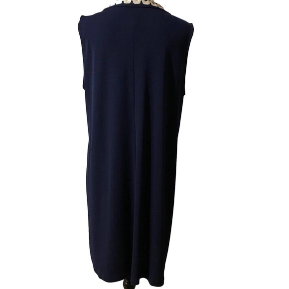 Women’s Nina Leonard Size XLarge Navy Blue Embroidered Dress Zipper Front - Picture 6 of 8